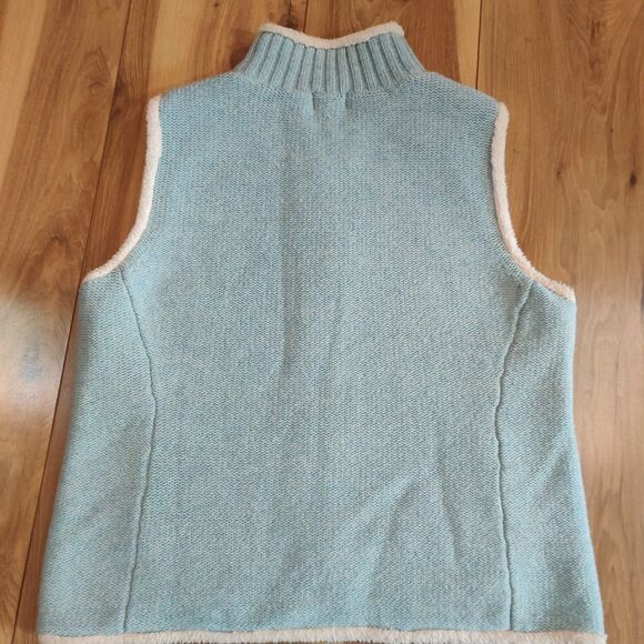 L.L. Bean Women’s Size M Lambs Wool Sweater Vest Sherpa Lined Full Zip Blue - Picture 7 of 11